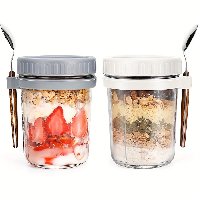 Food Storage Set Glass - 1개/2개 유리 오트밀 컵, 뚜껑과 스푼이