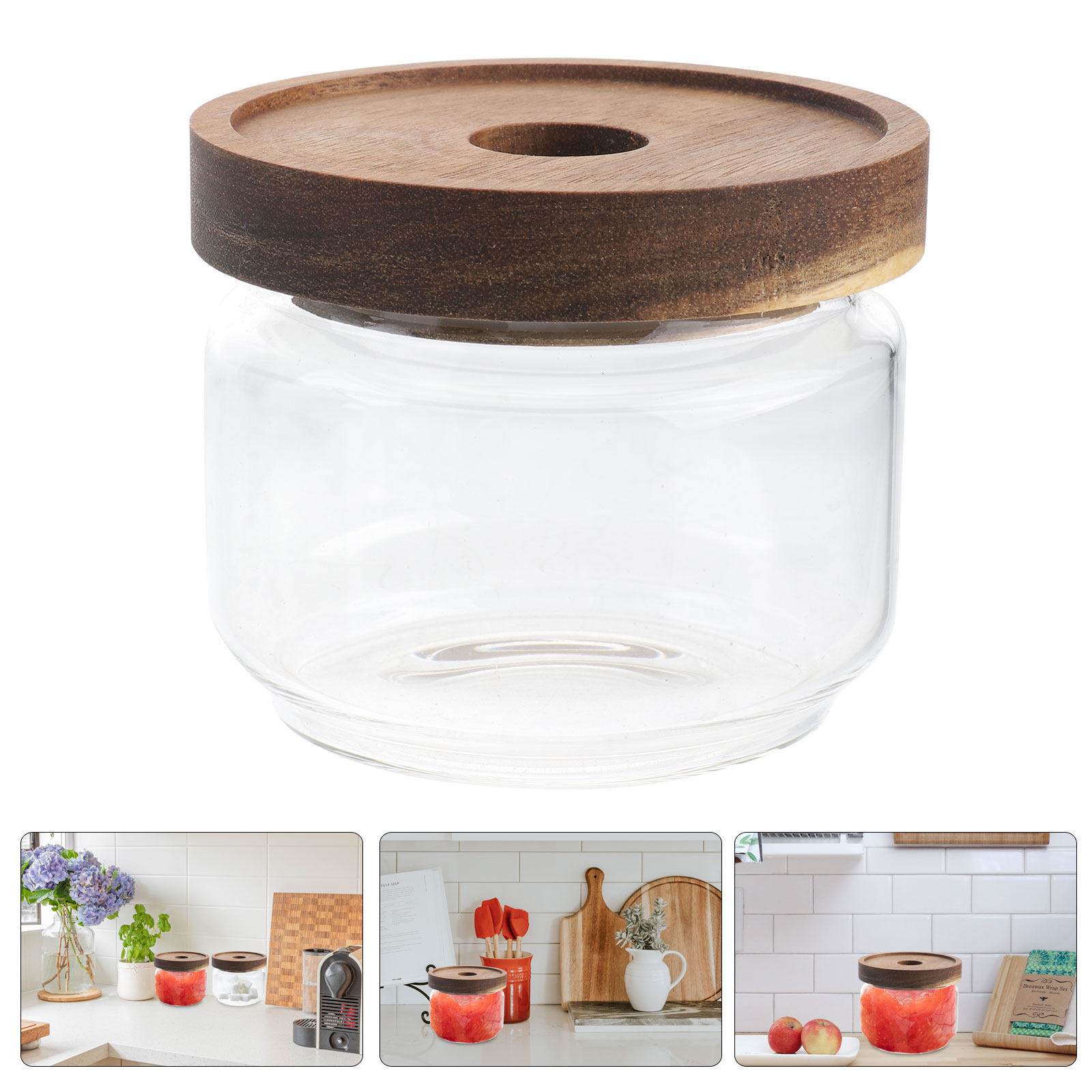 Food Storage Jars With Wooden Lids - 350ml 투명 내열 유리 차 보관