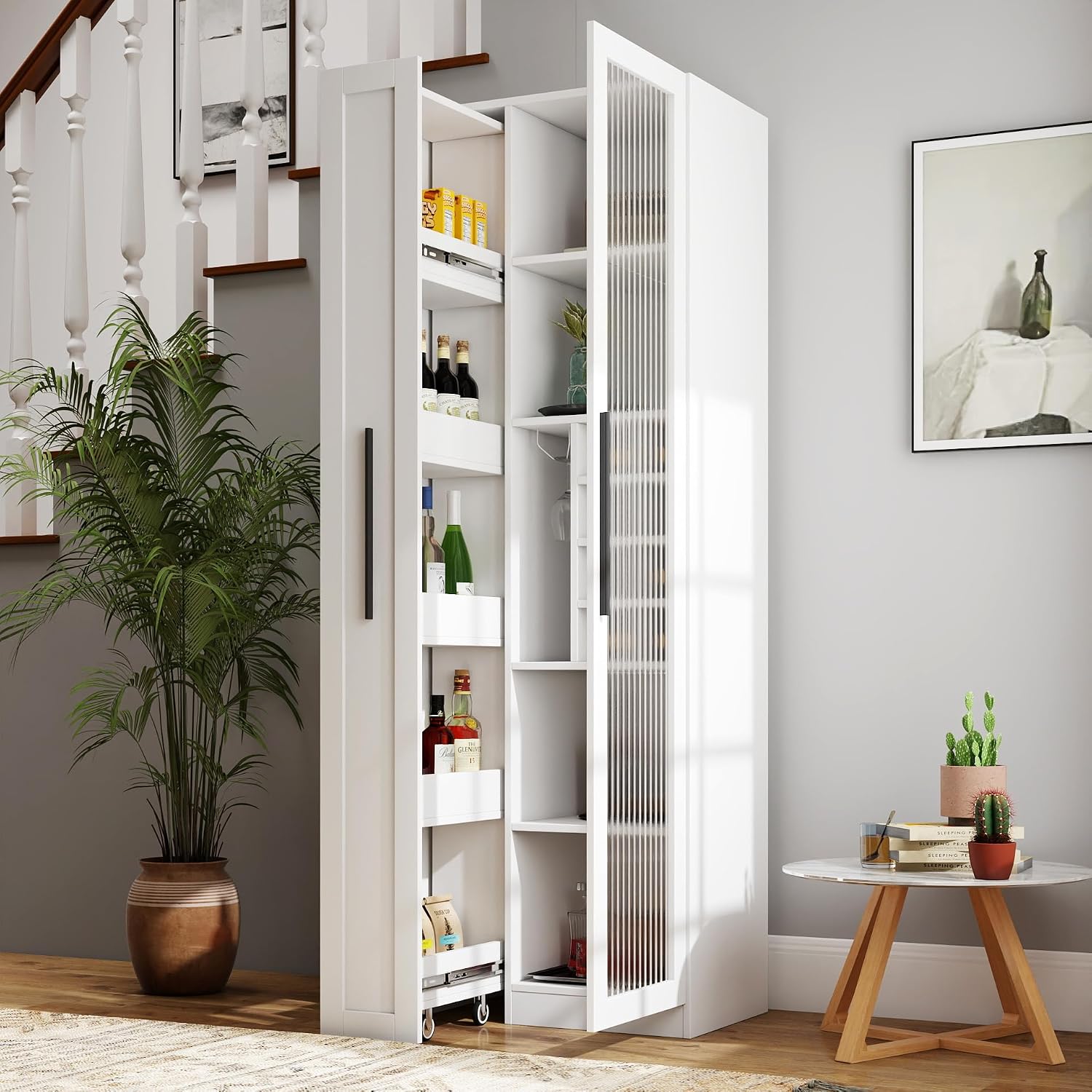 Food Storage Without Pantry - 71인치 화이트 주방 팬트리 캐비닛, 5단