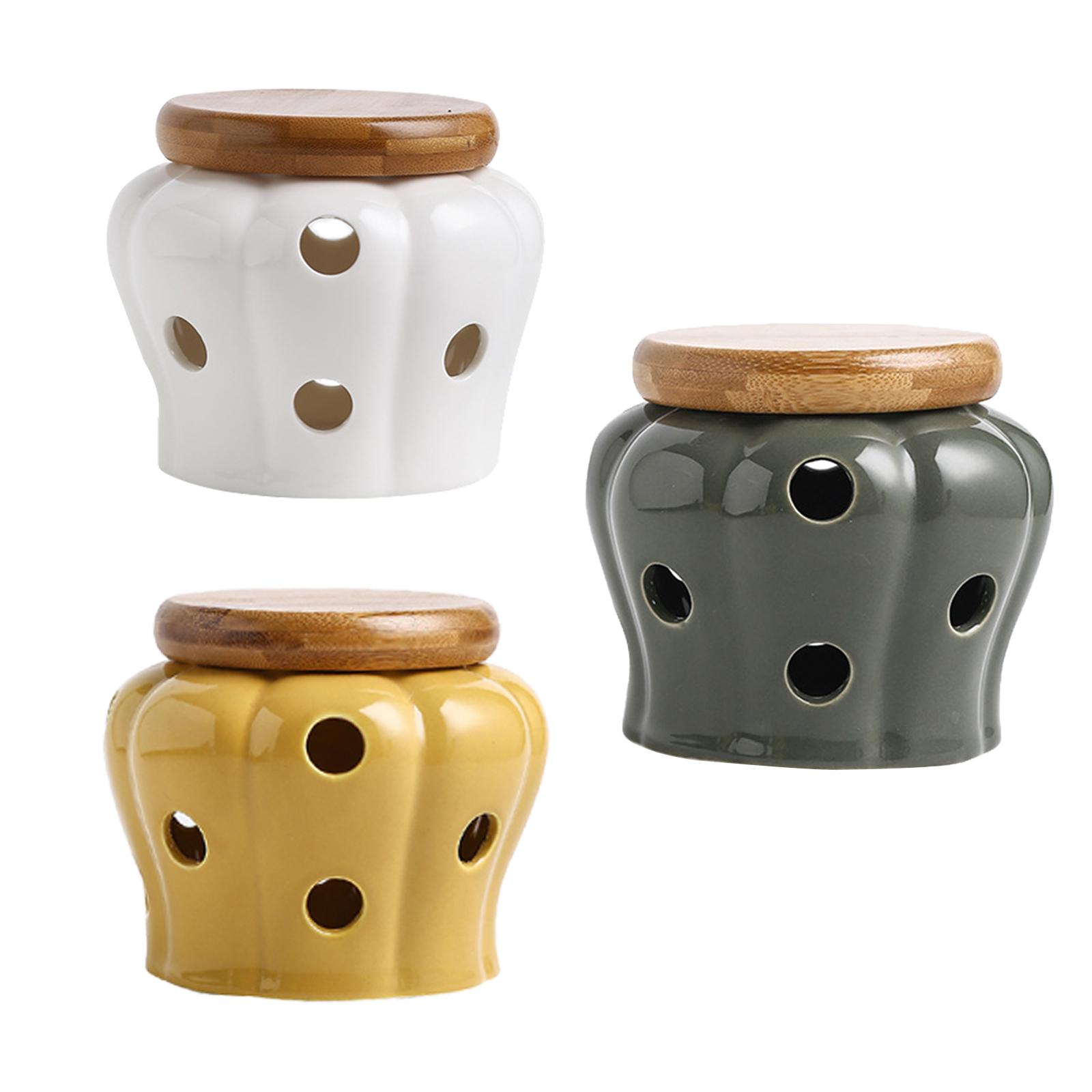 Food Storage Jars With Wooden Lids - 세라믹 마늘 보관함 (나무 뚜껑 포함)