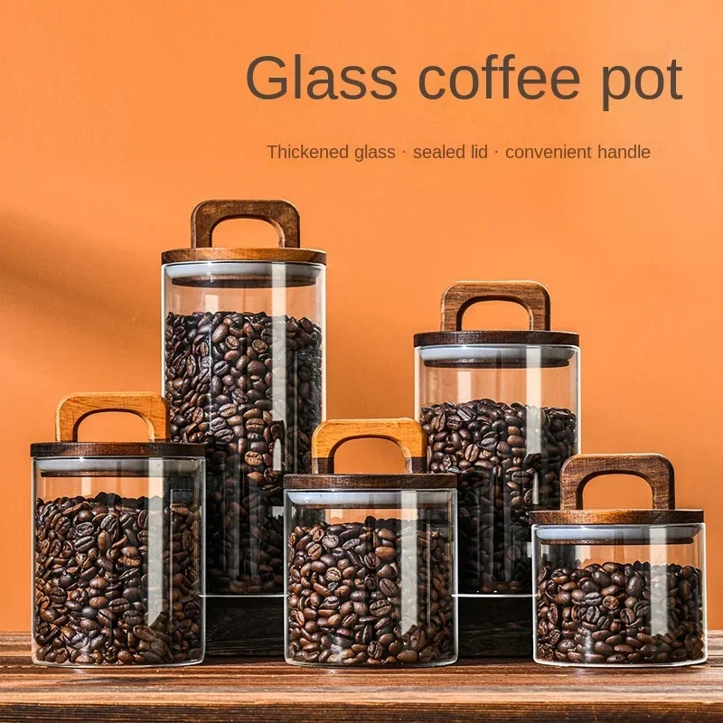 Food Storage Glass Containers Large - 800-2100ml 나무 뚜껑 유리 항아리 1pc