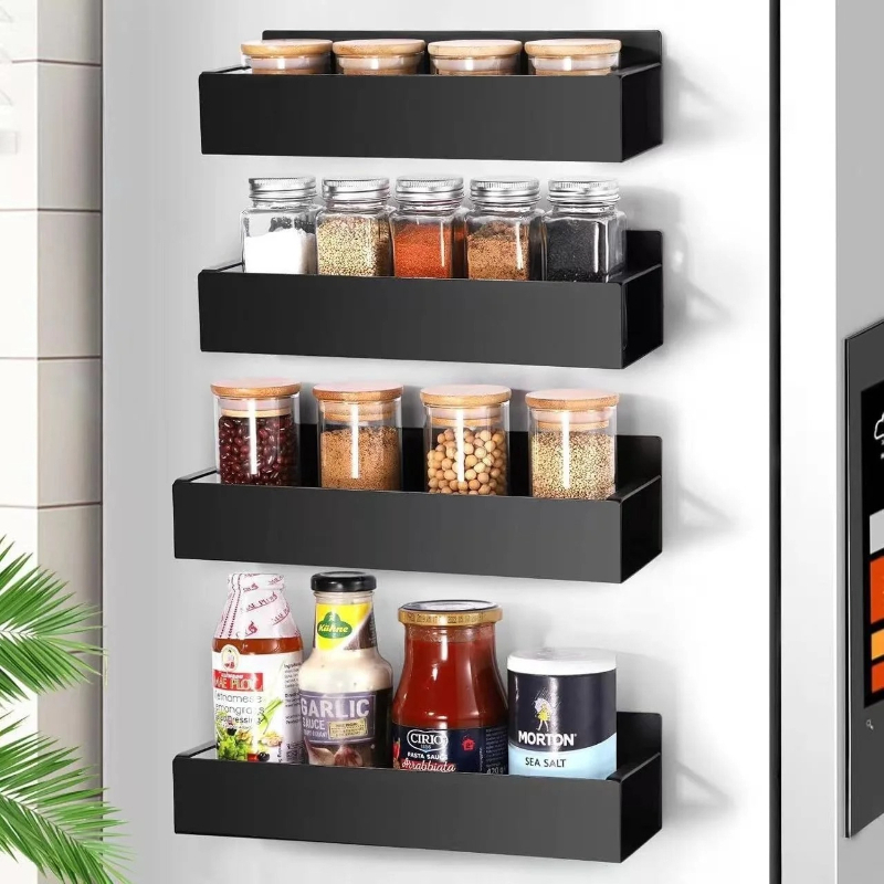 Food Storage Rack For Kitchen - 2팩 블랙 자석식 냉장고 향신료 랙,