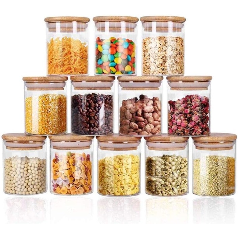 Food Storage Glass Containers Large - 대나무 밀폐 뚜껑과 라벨이 있는 유리병