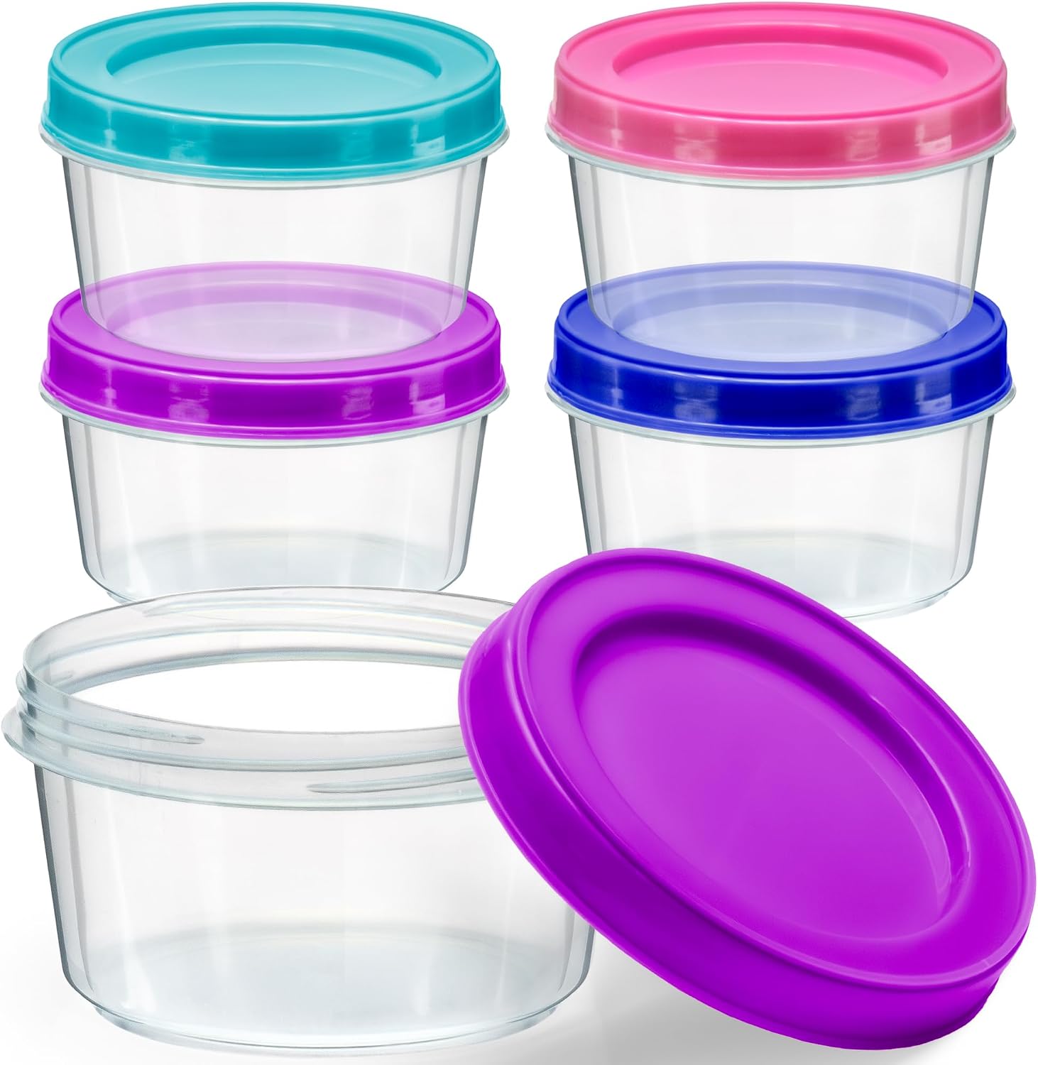 Food Storage Jars With Wooden Lids - 4팩 - 7온스 플라스틱 식품 보관