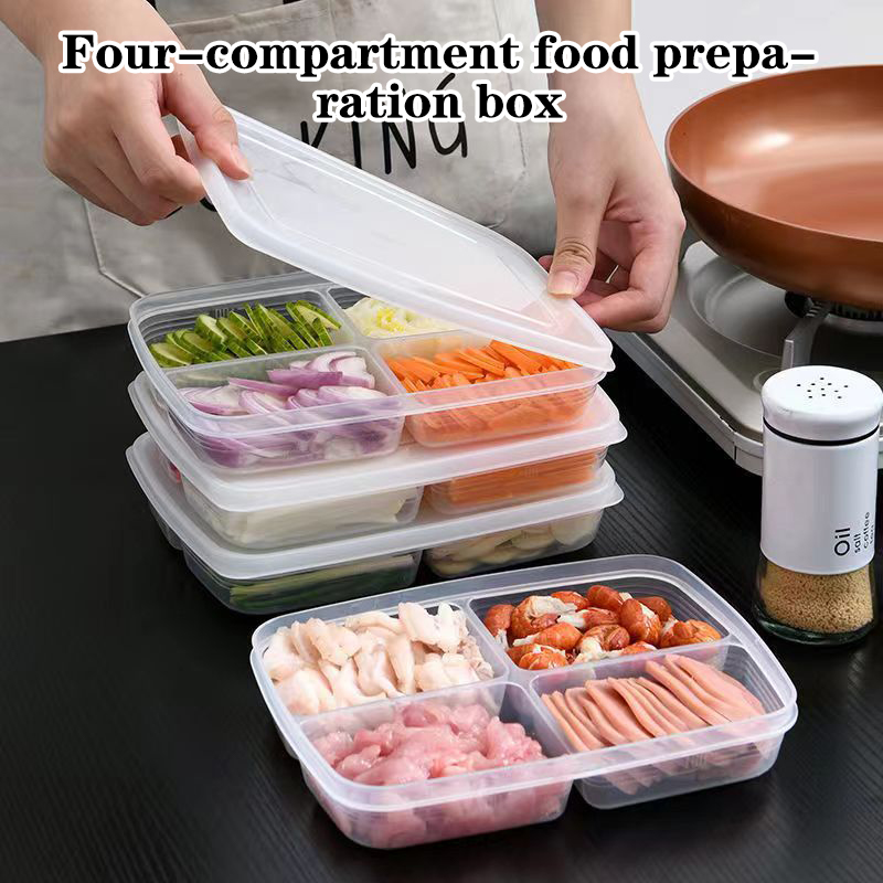 Food Storage Quart - 새로운【4칸 플라스틱 보관함 휴대용 칸막이 냉장고