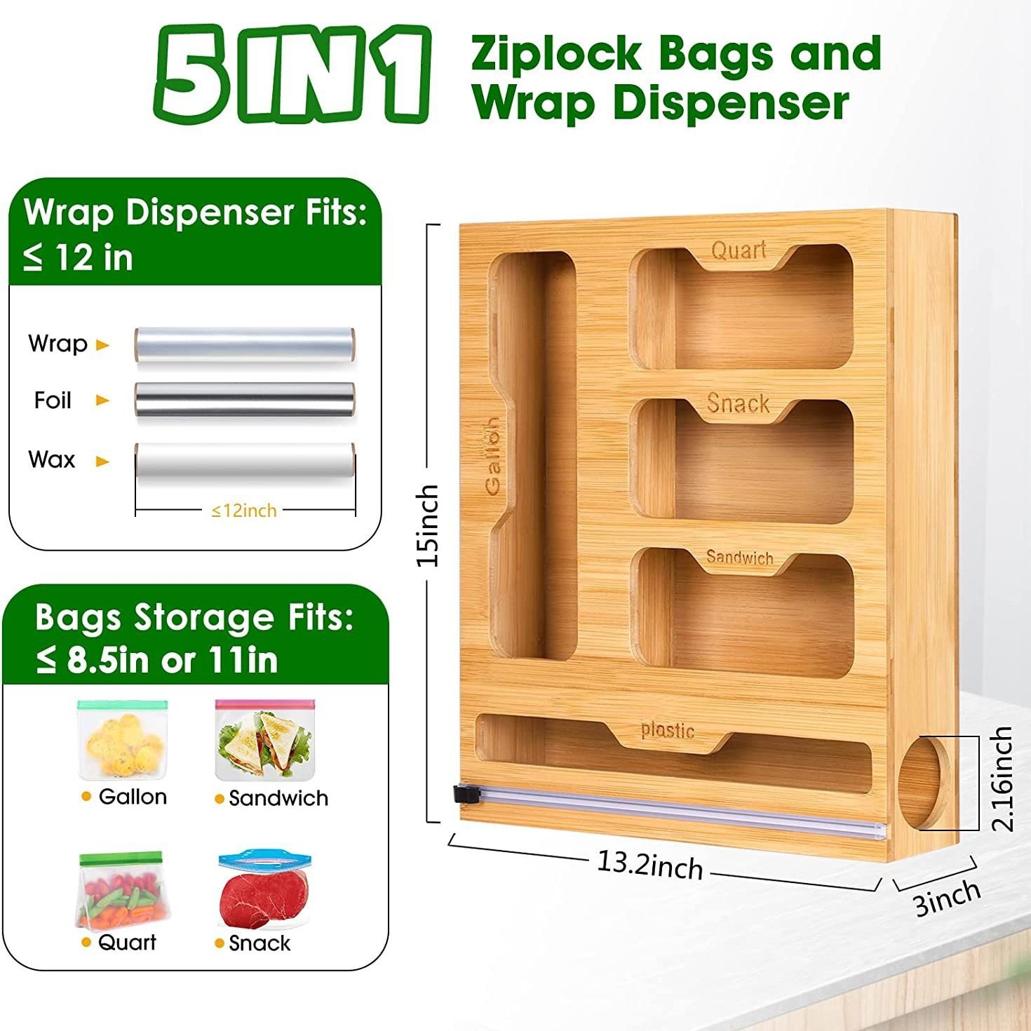 Food Storage Rack For Kitchen - 대나무 지퍼 식품 가방 거치대 호환