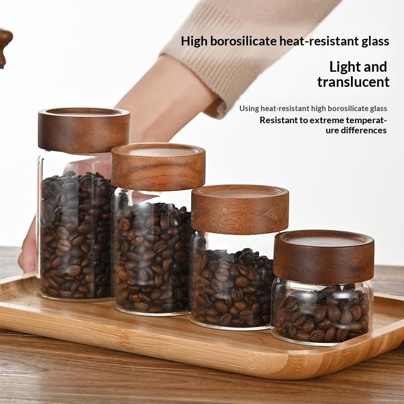 Food Storage Jars With Wooden Lids - 커피콩 밀봉 용기 투명 유리병 나무