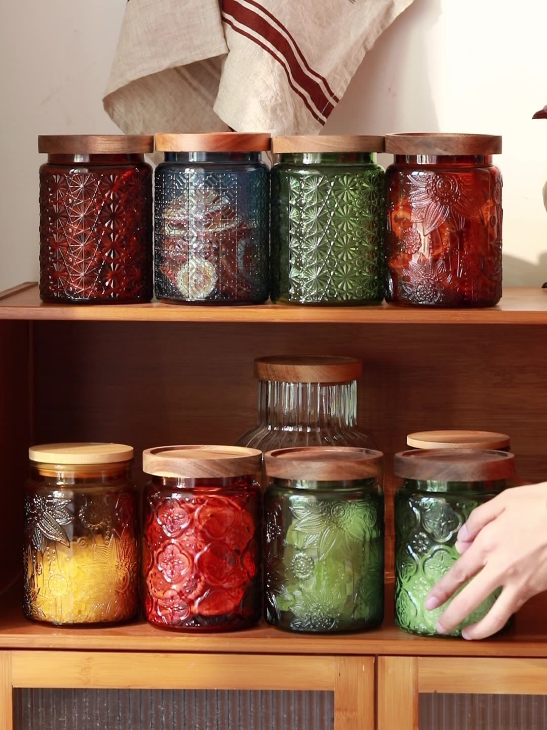 Food Storage Jars With Wooden Lids - 빈티지 유리 주방 보관 항아리, 밀폐