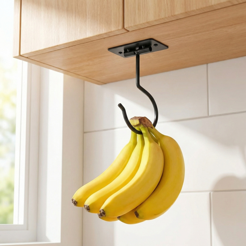 Food Storage Rack For Kitchen - 블랙 메탈 셀프 접착식 바나나 걸이