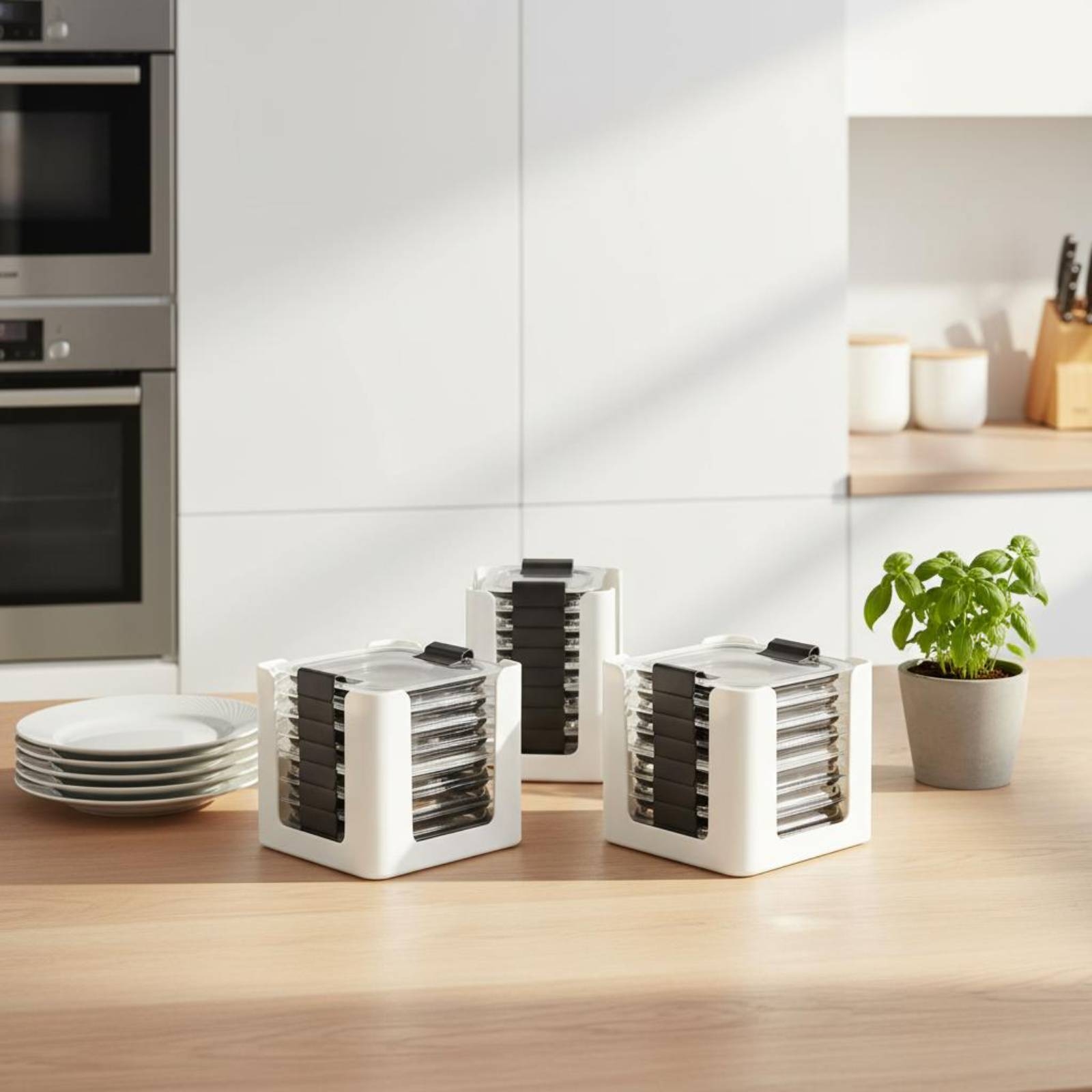 Food Storage Rack For Kitchen - 3개의 뚜껑 보관 랙, 직사각형 식품
