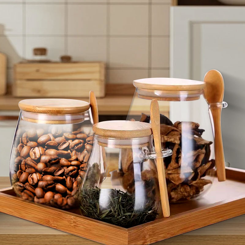 숟가락과 뚜껑이 있는 34온스 밀봉 유리병 투명 양념병 - Food Storage Set Glass 리뷰 및 가격
