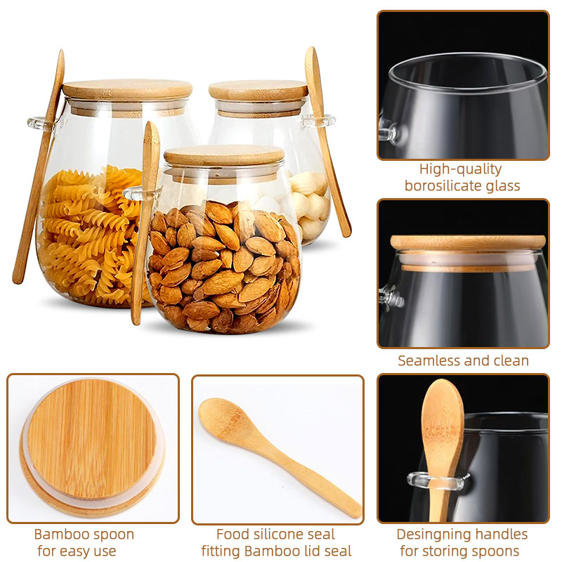 숟가락과 뚜껑이 있는 34온스 밀봉 유리병 투명 양념병 - Food Storage Set Glass 리뷰 및 가격