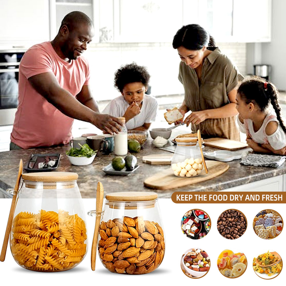 숟가락과 뚜껑이 있는 34온스 밀봉 유리병 투명 양념병 - Food Storage Set Glass 리뷰 및 가격