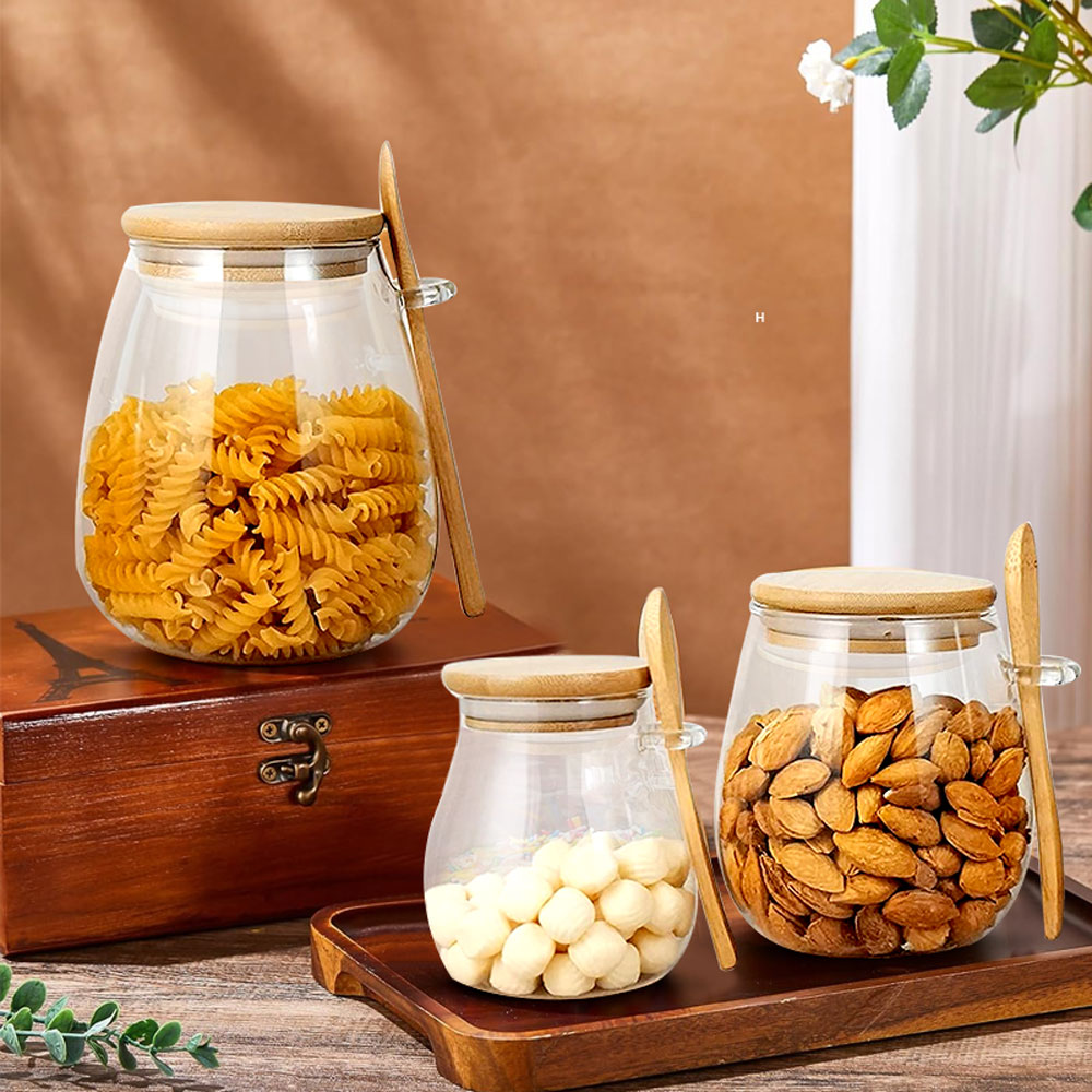 숟가락과 뚜껑이 있는 34온스 밀봉 유리병 투명 양념병 - Food Storage Set Glass 리뷰 및 가격
