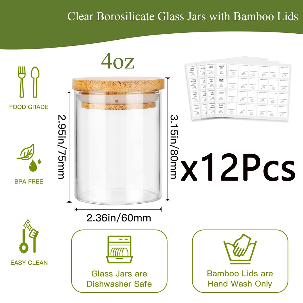 대나무 뚜껑이 있는 4온스 유리 양념 항아리 나무 밀폐 - Food Storage Jars With Wooden Lids 리뷰 및 가격