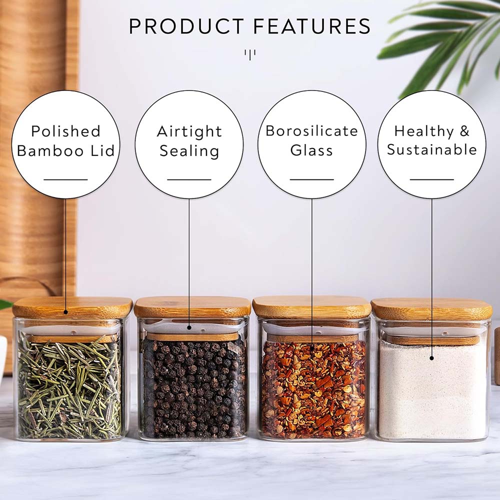 향신료 라벨이 있는 유리 항아리 세트, 대나무 뚜껑이  - Food Storage Set Glass 리뷰 및 가격