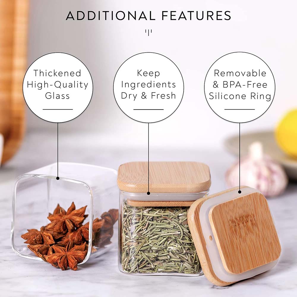 향신료 라벨이 있는 유리 항아리 세트, 대나무 뚜껑이  - Food Storage Set Glass 리뷰 및 가격