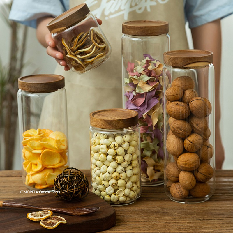 나무 뚜껑 유리 밀폐 용기 주방 보관 병 항아리 식품  - Food Storage Jars With Wooden Lids 리뷰 및 가격