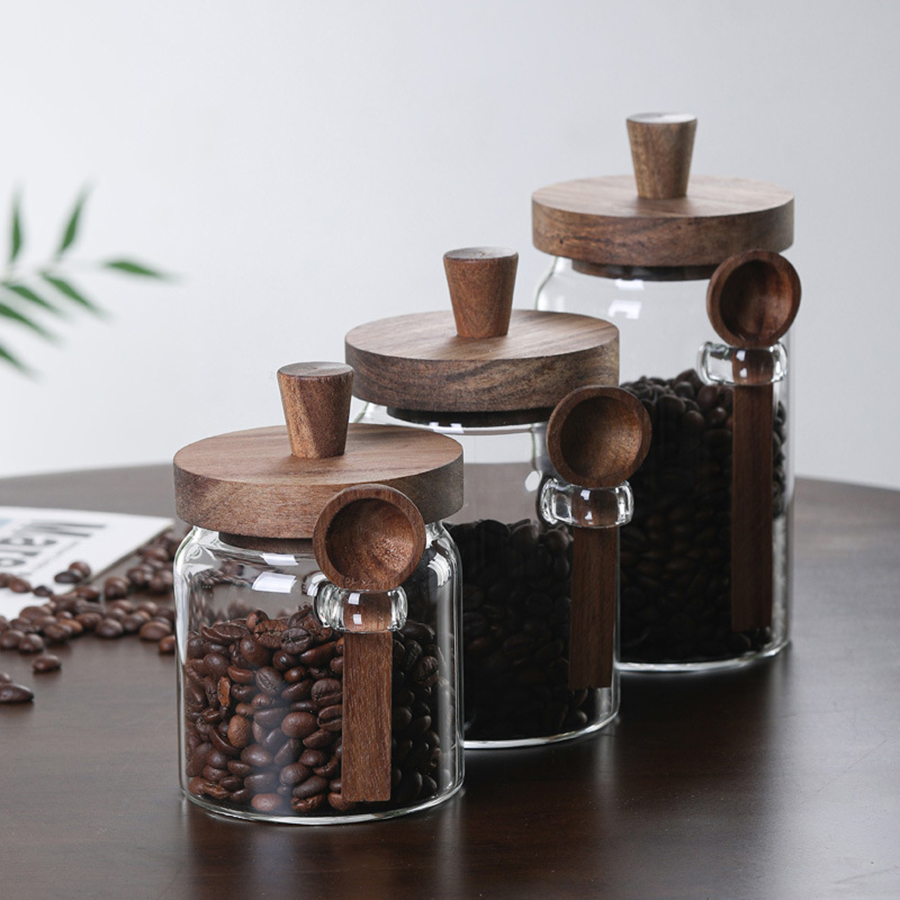 나무 뚜껑이 달린 밀폐 유리 식품 보관 용기, 설탕,  - Food Storage Jars With Wooden Lids 리뷰 및 가격