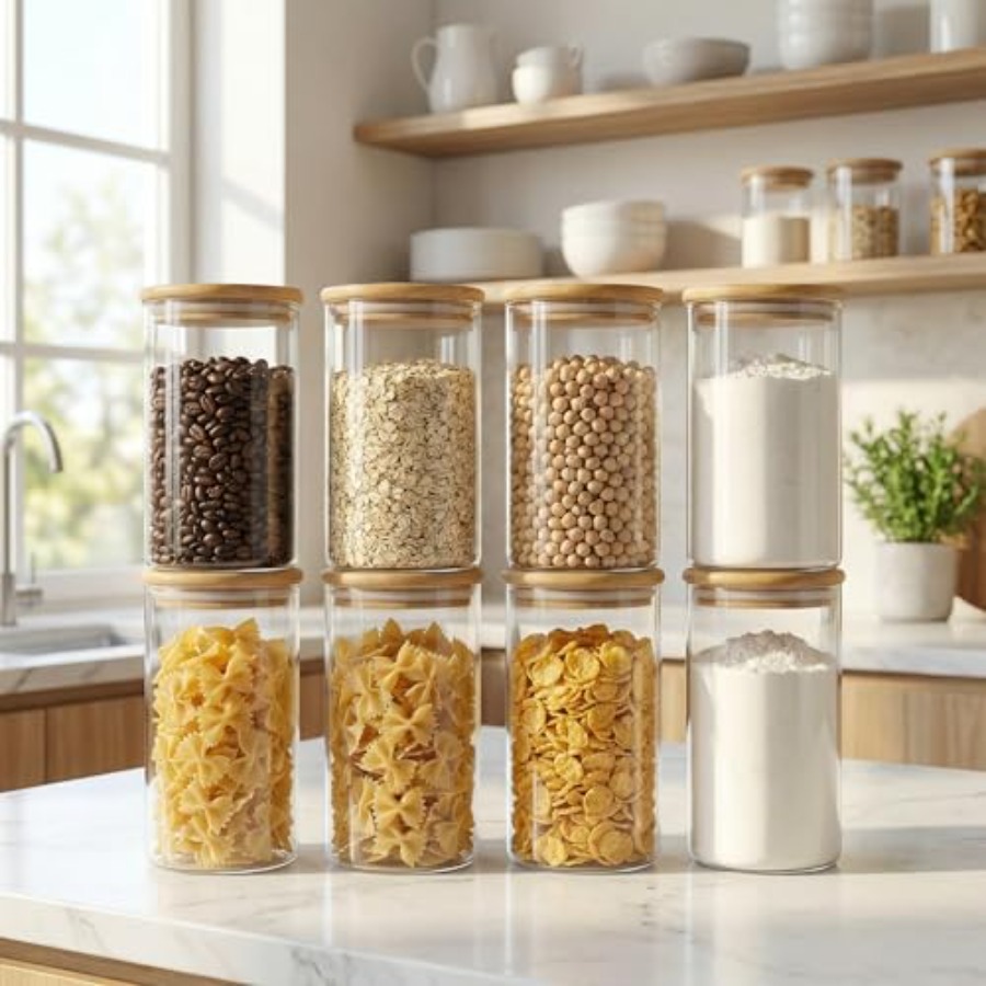 대나무 뚜껑이 있는 유리병 28 fl oz [8개 세트 - Food Storage Set Glass 리뷰 및 가격