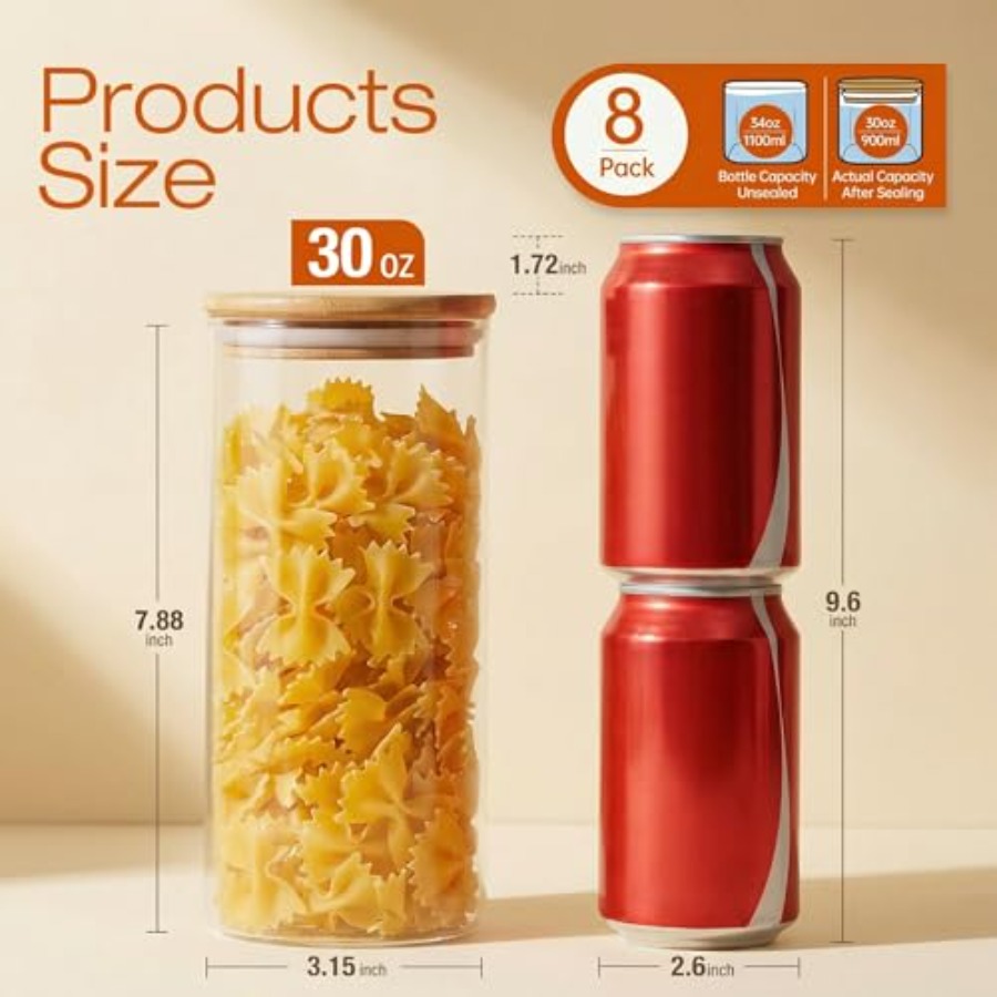 대나무 뚜껑이 있는 유리병 28 fl oz [8개 세트 - Food Storage Set Glass 리뷰 및 가격