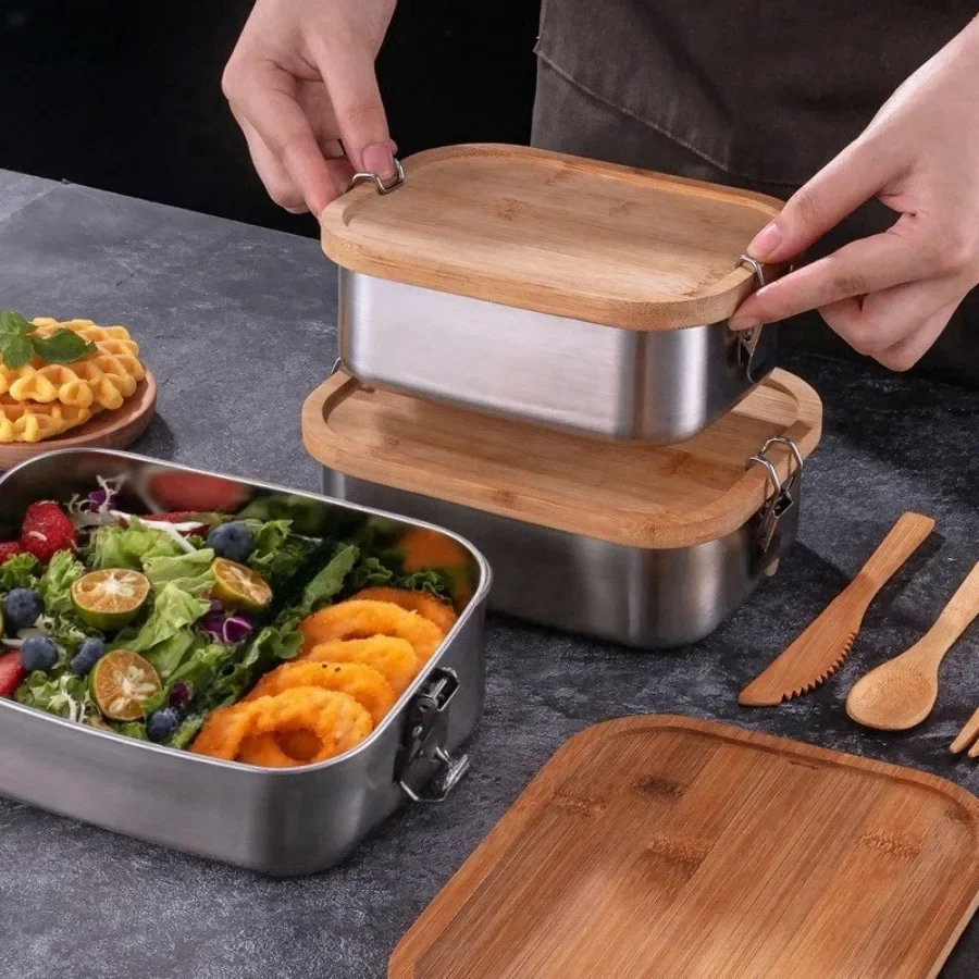 새로운 304 스테인리스 스틸 대나무 뚜껑 도시락, 일 - Food Storage Quart 리뷰 및 가격
