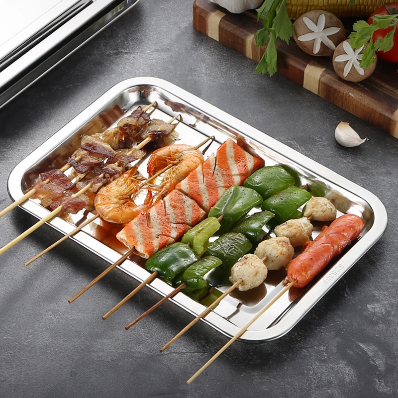 스테인레스 스틸 바베큐 차 보관 서빙 트레이 직사각형  - Food Storage Restaurant 리뷰 및 가격
