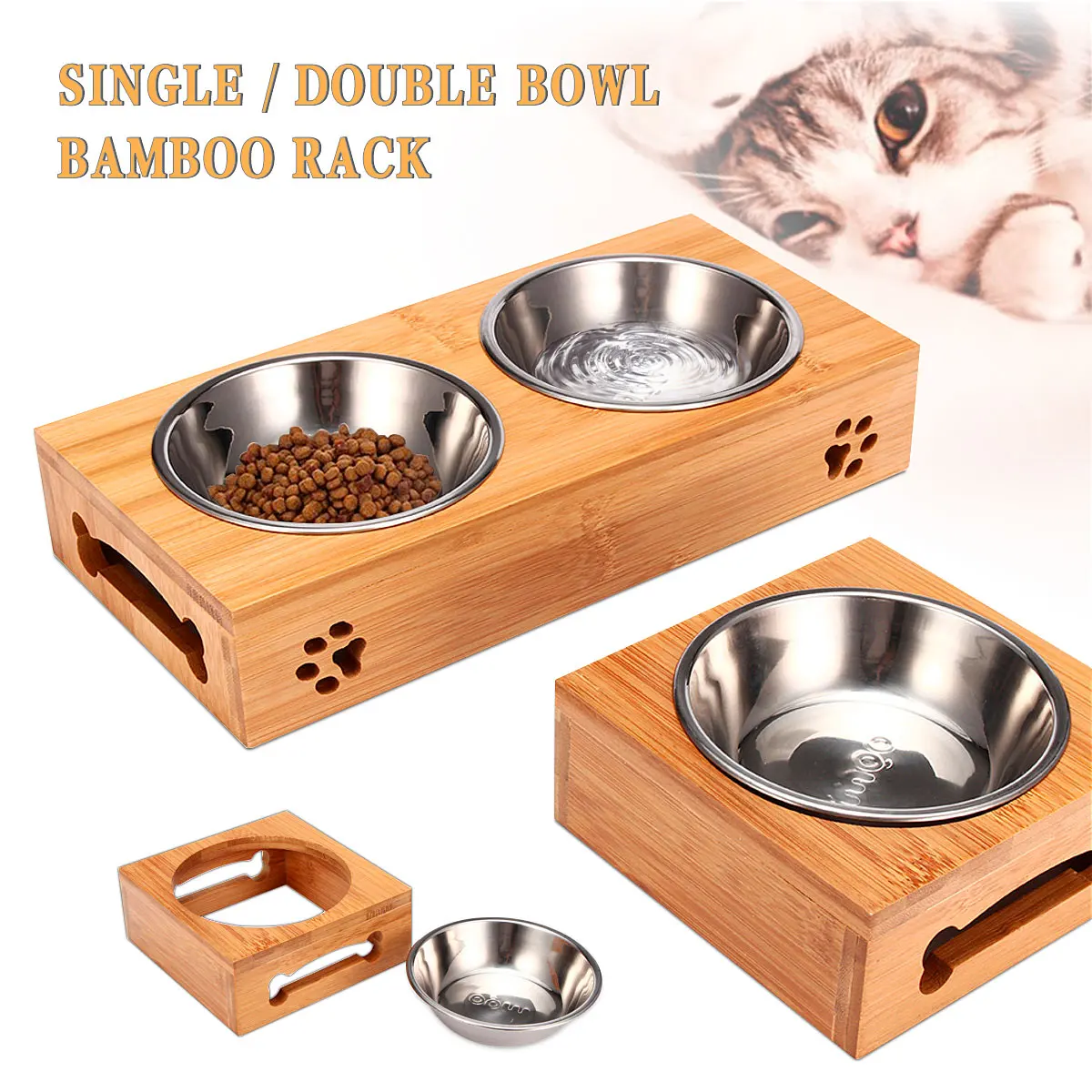 애완 고양이 그릇 곰 모양 대나무 접시 이중 그릇 내추 - Food Storage Food Safety 리뷰 및 가격