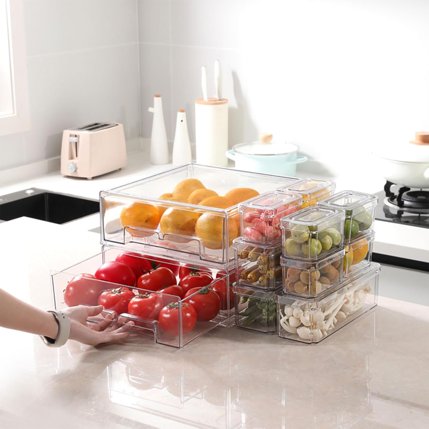 10/14개 뚜껑 있는 냉장고 정리함, 슬라이드형 서랍 - Food Storage Without Pantry 리뷰 및 가격