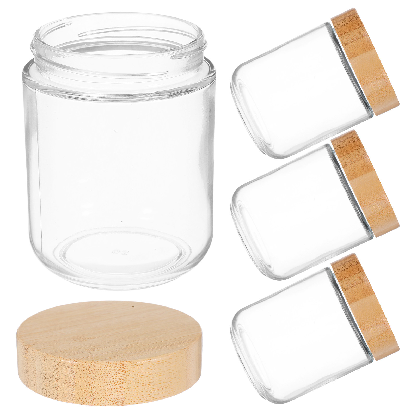 대나무 뚜껑이 있는 4개의 투명 유리병, 밀폐형 식품  - Food Storage Lid 리뷰 및 가격