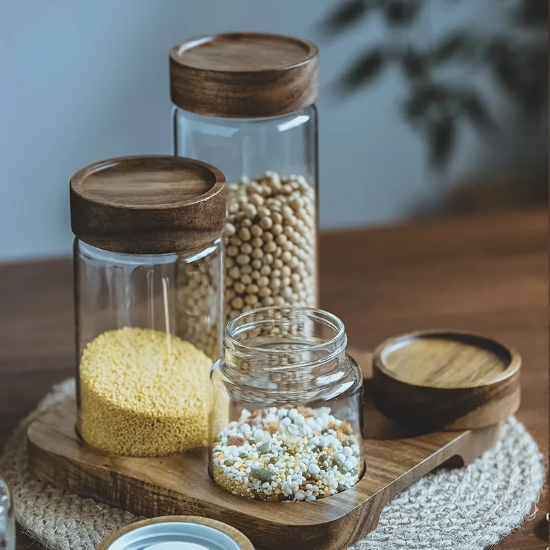 목재 뚜껑 오거나이저 유리 밀폐 용기, 주방 보관 병, - Food Storage Set Glass 리뷰 및 가격