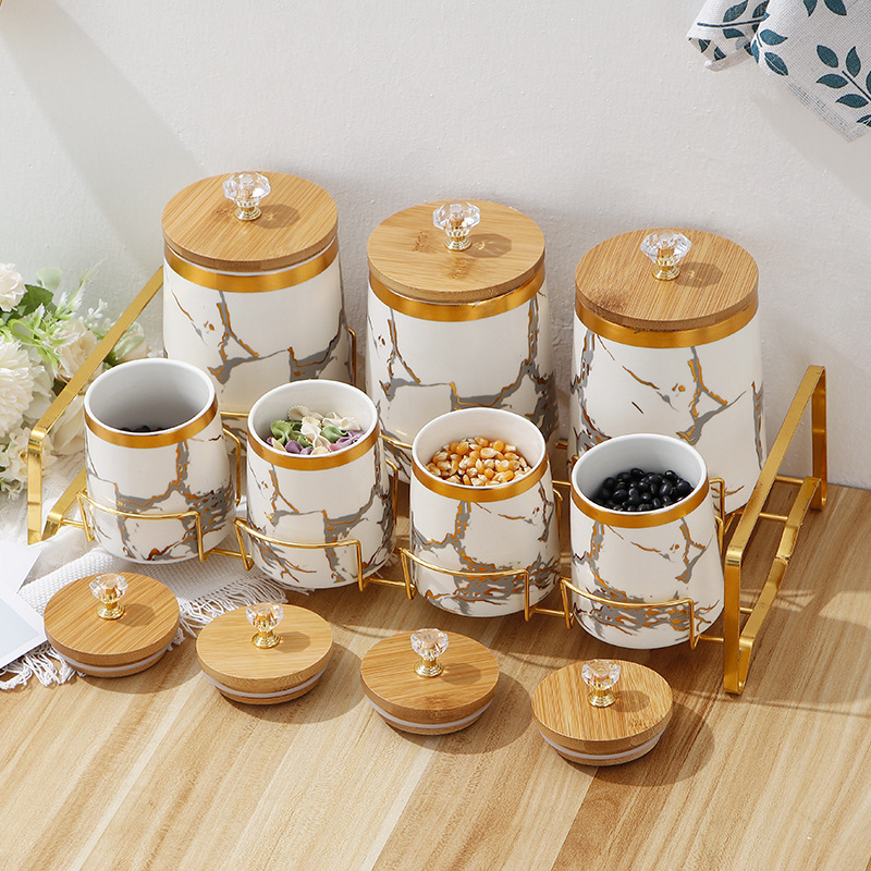 황금 대리석 질감 밀폐 항아리, 뚜껑이 있는 세라믹 항 - Food Storage Rack For Kitchen 리뷰 및 가격