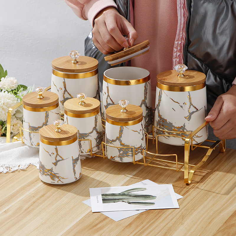 황금 대리석 질감 밀폐 항아리, 뚜껑이 있는 세라믹 항 - Food Storage Rack For Kitchen 리뷰 및 가격