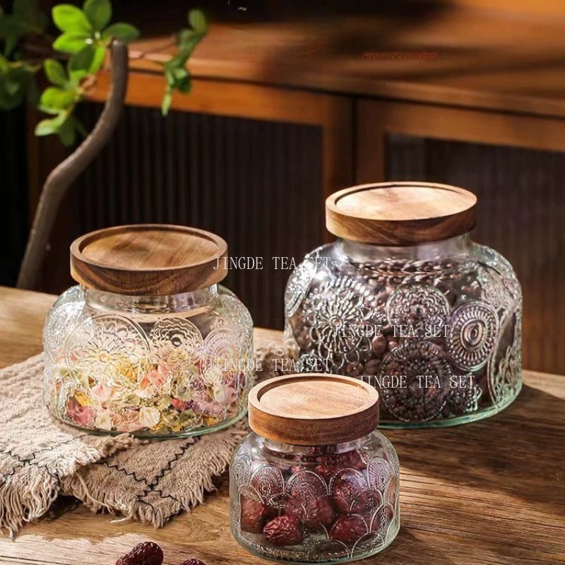 엠보싱 유리 저장 용기 나무 뚜껑 빈티지 밀폐 용기 차 - Food Storage Jars With Wooden Lids 리뷰 및 가격