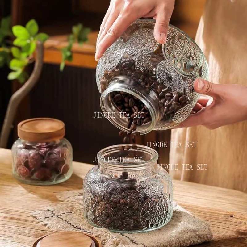 엠보싱 유리 저장 용기 나무 뚜껑 빈티지 밀폐 용기 차 - Food Storage Jars With Wooden Lids 리뷰 및 가격