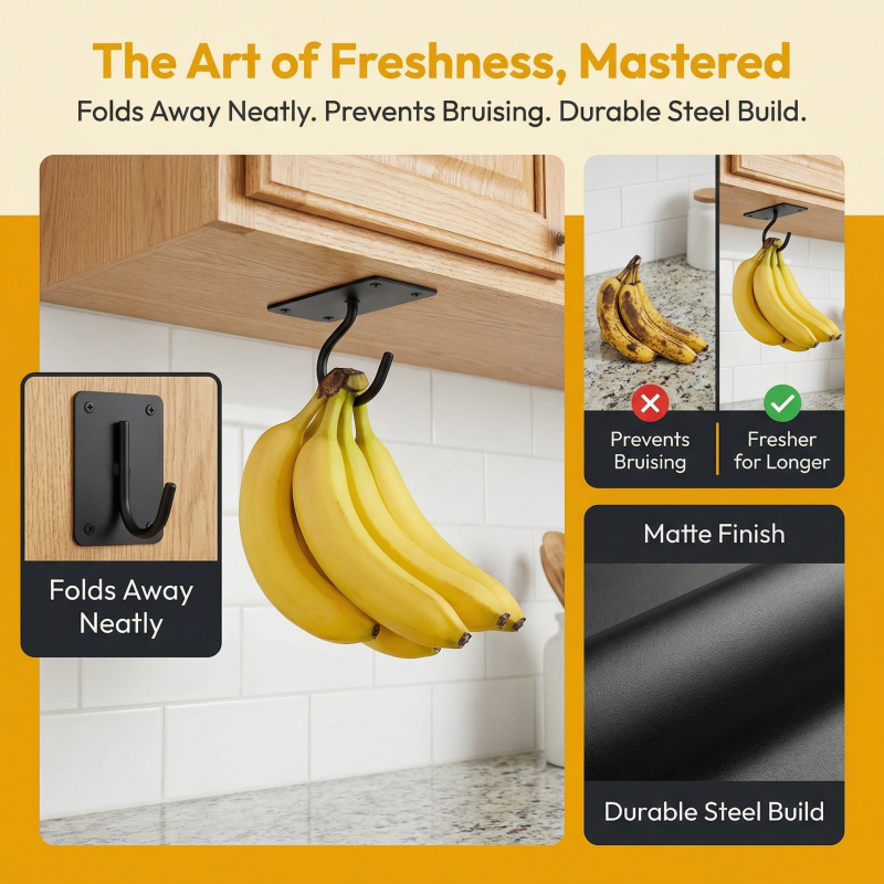 블랙 메탈 셀프 접착식 바나나 걸이 접이식 수납 랙 공 - Food Storage Rack For Kitchen 리뷰 및 가격