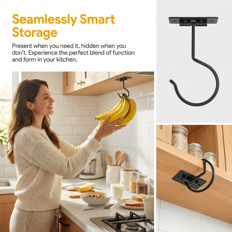 블랙 메탈 셀프 접착식 바나나 걸이 접이식 수납 랙 공 - Food Storage Rack For Kitchen 리뷰 및 가격