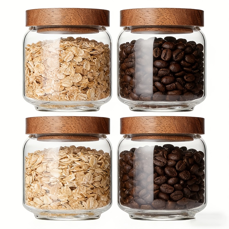 4개들이 15온스 투명 유리병 세트, 밀폐형 나무 뚜껑 - Food Storage Jars With Wooden Lids 리뷰 및 가격